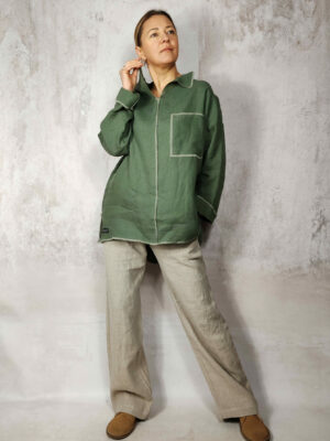 Koszula lniana damska oversize Magdalena – naturalny len