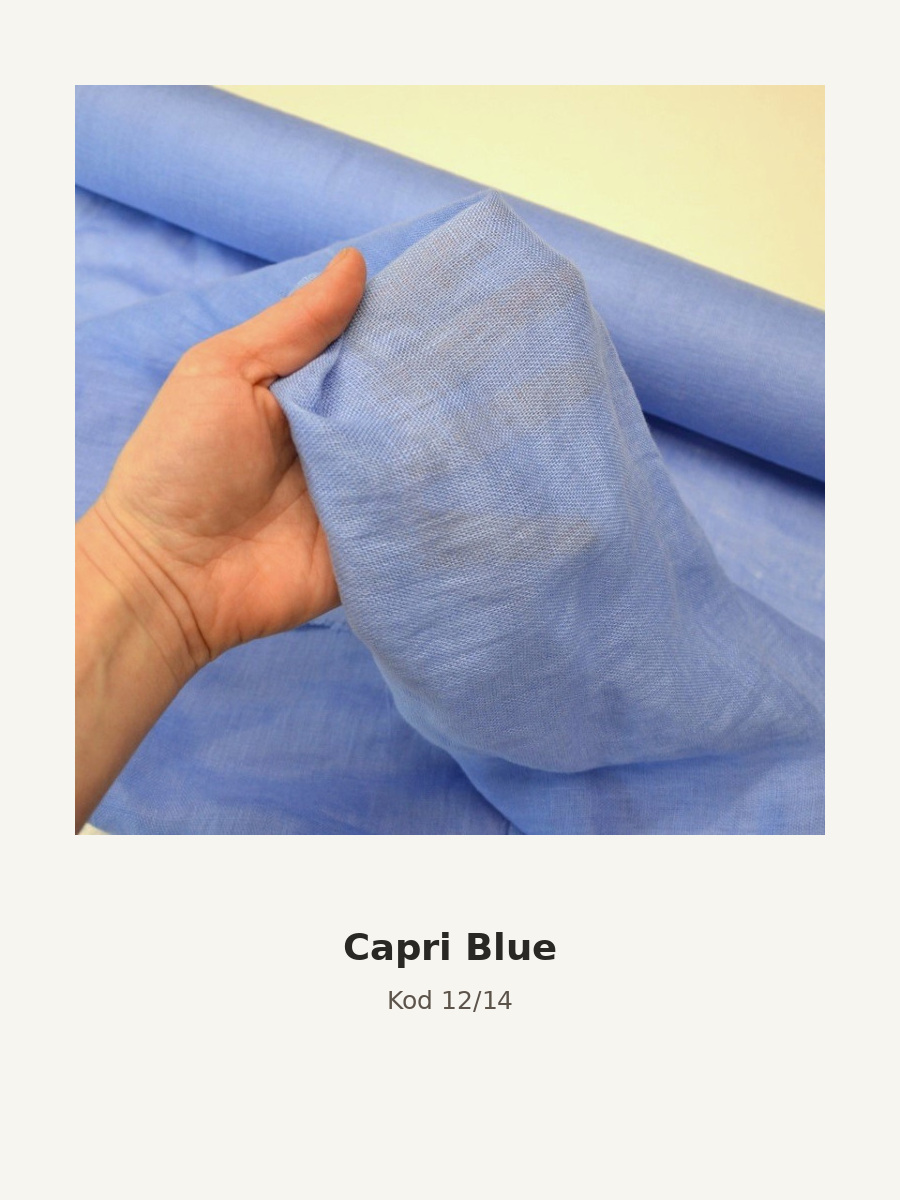 Kolor szala: Capri Blue. Zdjęcie próbki lnianej mgiełki, niebieski.