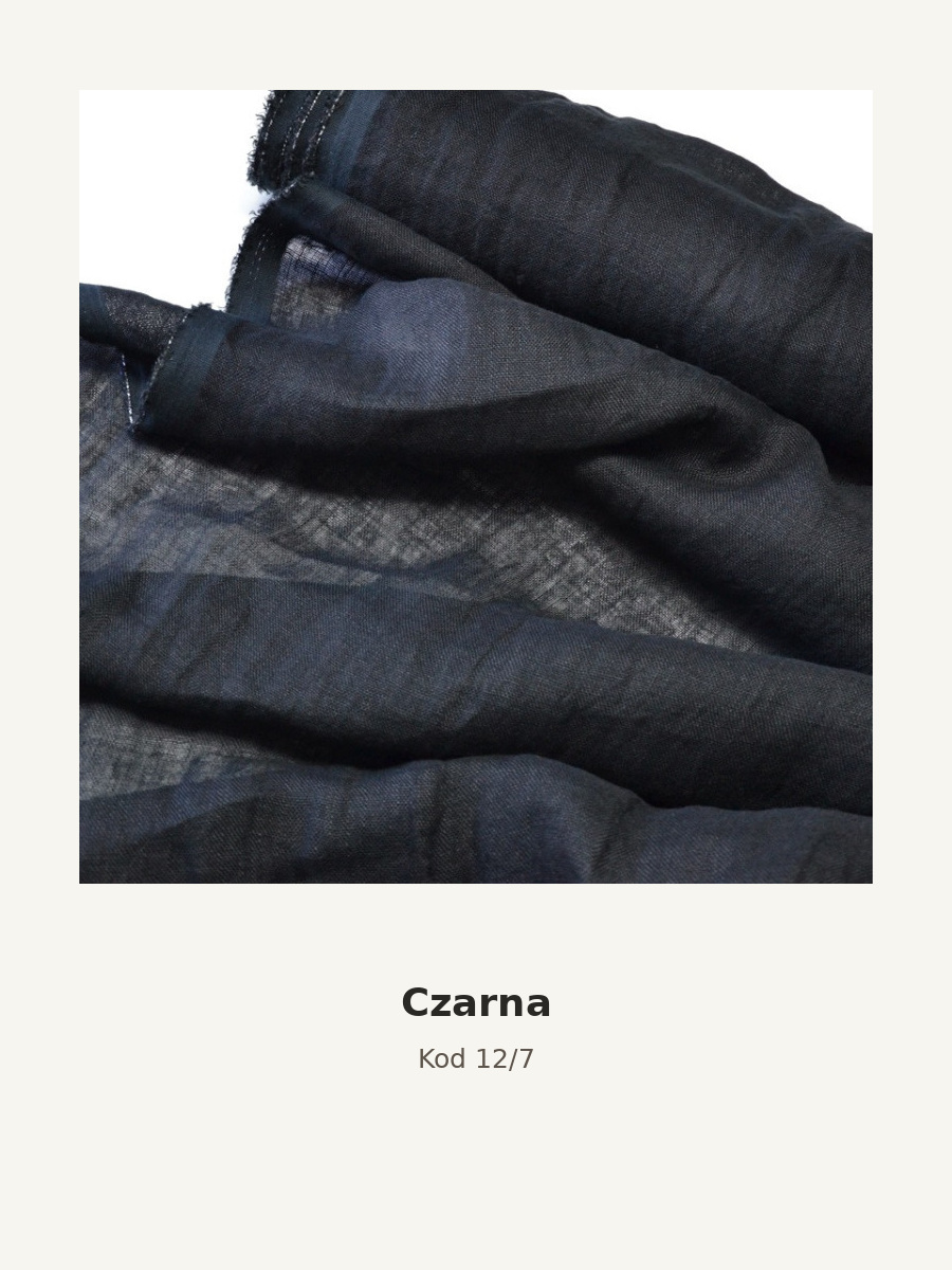 Kolor szala: Czarna. Zdjęcie próbki lnianej mgiełki, czarna.