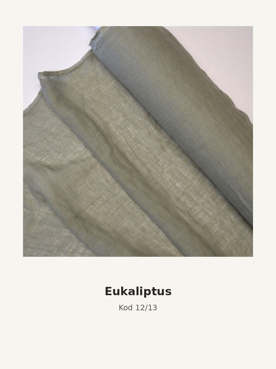 Kolor szala: Eukaliptus. Zdjęcie próbki lnianej mgiełki, blady zielony.