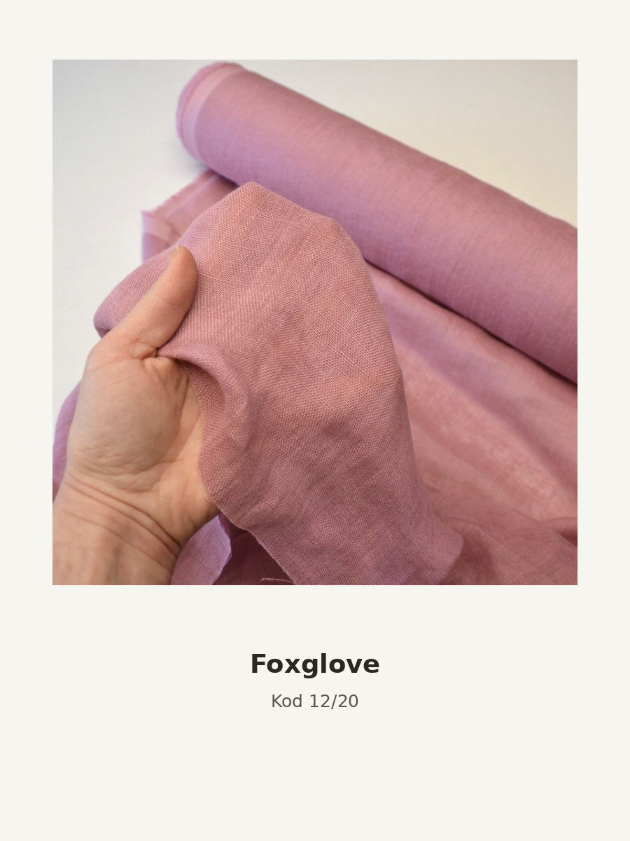 Kolor szala: Foxglove. Zdjęcie próbki lnianej mgiełki, odcień Foxglove.
