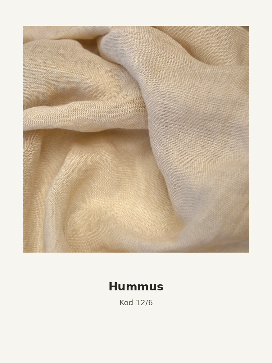 Kolor szala: Hummus. Zdjęcie próbki lnianej mgiełki, jasny ciepły beż.