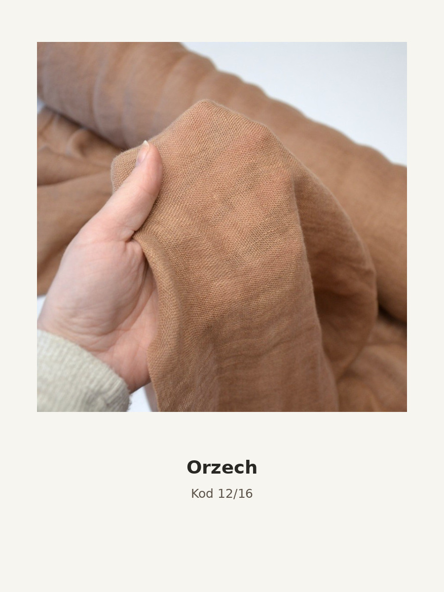 Kolor szala: Orzech. Zdjęcie próbki lnianej mgiełki, jasny brąz.