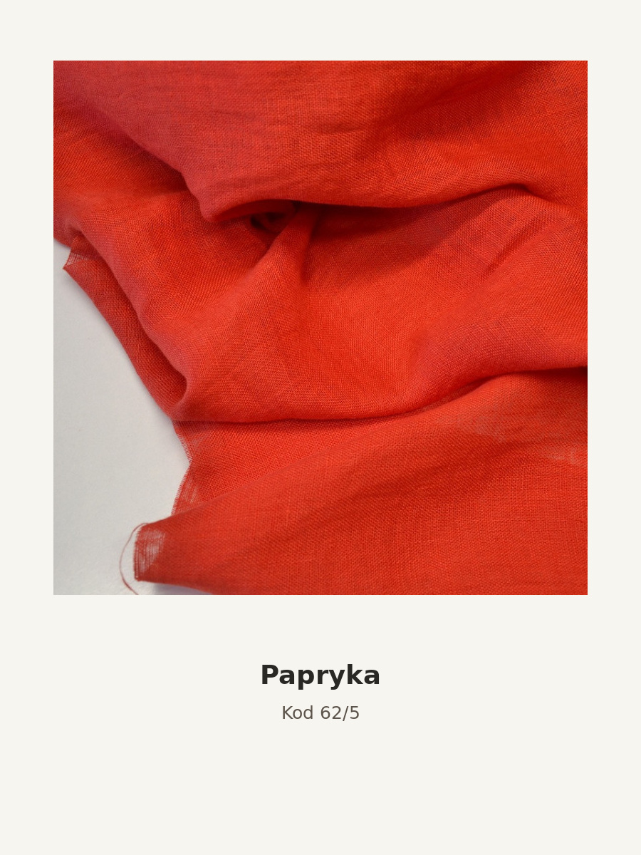 Kolor szala: Papryka. Zdjęcie próbki lnianej mgiełki, ciepły czerwono-pomarańczowy odcień.