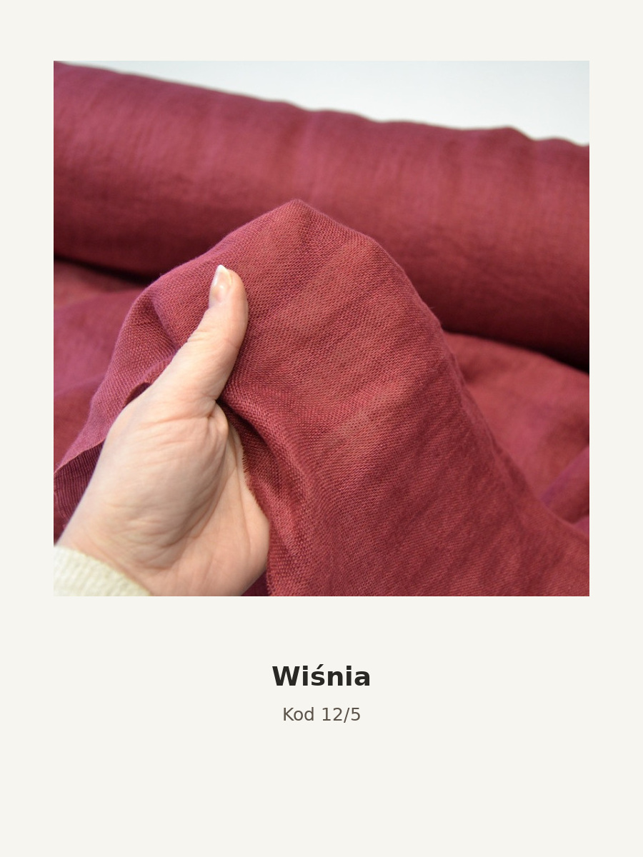 Kolor szala: Wiśnia. Zdjęcie próbki lnianej mgiełki, delikatne bordo / wiśnia.